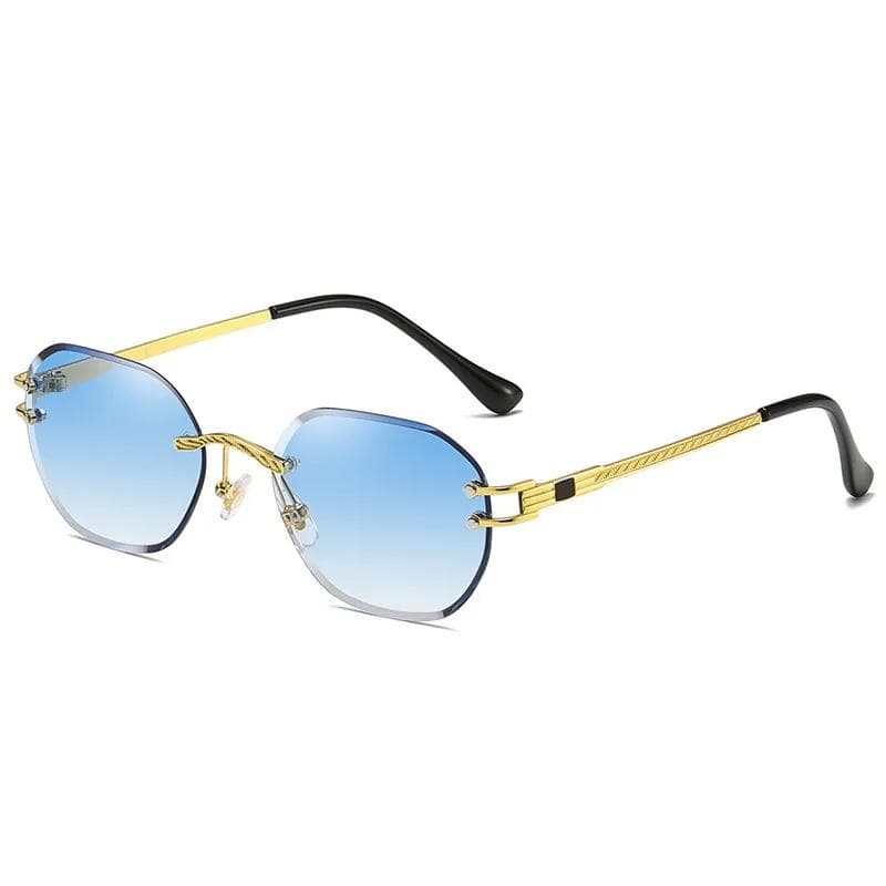 Blue Frameless Rimless Sunglasses High Quality Square Metal Sun Glasses for Men Women Mirror Summer Style As picture