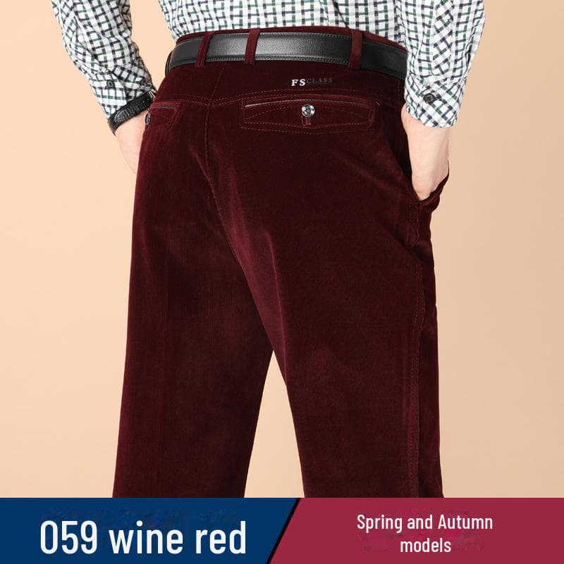 Men's Stretch Corduroy Pants - Middle-Aged, Casual, Loose Fit, Plus Velvet, Thickened for All Seasons 36 (2'9")