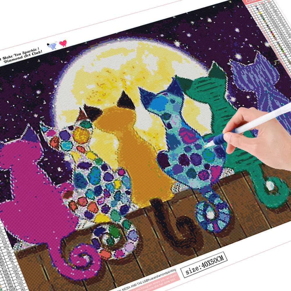 Diamond Painting Round Stones Cartoon Diamond Embroidery Nature Cat Hobby And Handicraft 20X30