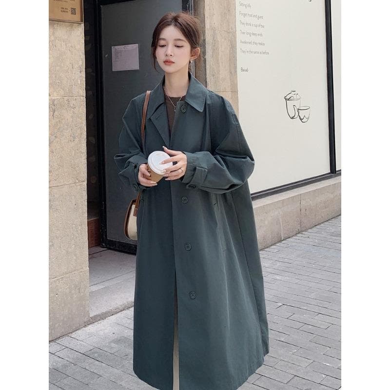 Korean Popular British Windbreaker Coat for Women Spring and Autumn New Mid-length Literary Retro Hong Kong Style Forest Coat XL