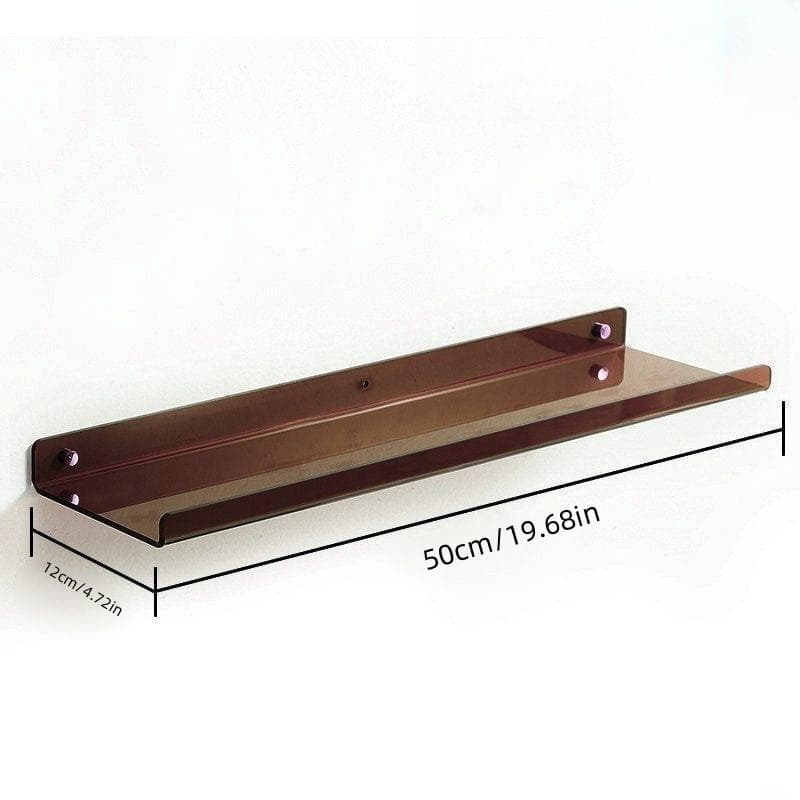 Color Acryl Wall Mounted Type Storage Rack Modern Bathroom Living Room Shelves Free Punching Wall Shelf Home Accessories 50cm x 12cm brown