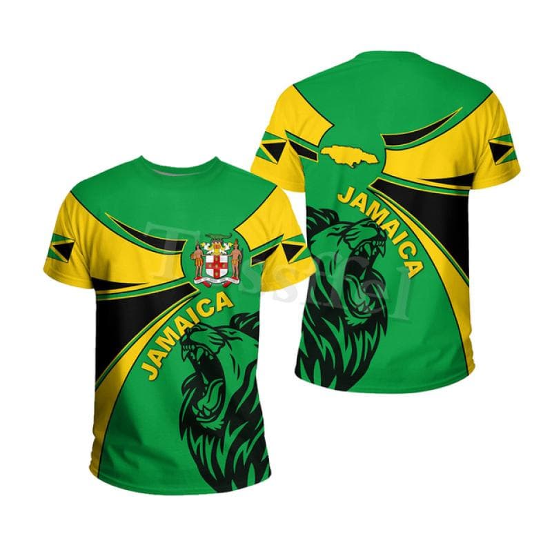 Tessffel Jamaica Lion Emblem Summer Fashion 3D Print Tops Tee Tshirt Men Women Short Sleeve T shirt Streetwear Style-4 L
