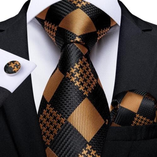 DiBanGu Red Blue Gold Gray Mens Silk Stripped Woven Tie Necktie Hanky Cufflinks N-7328