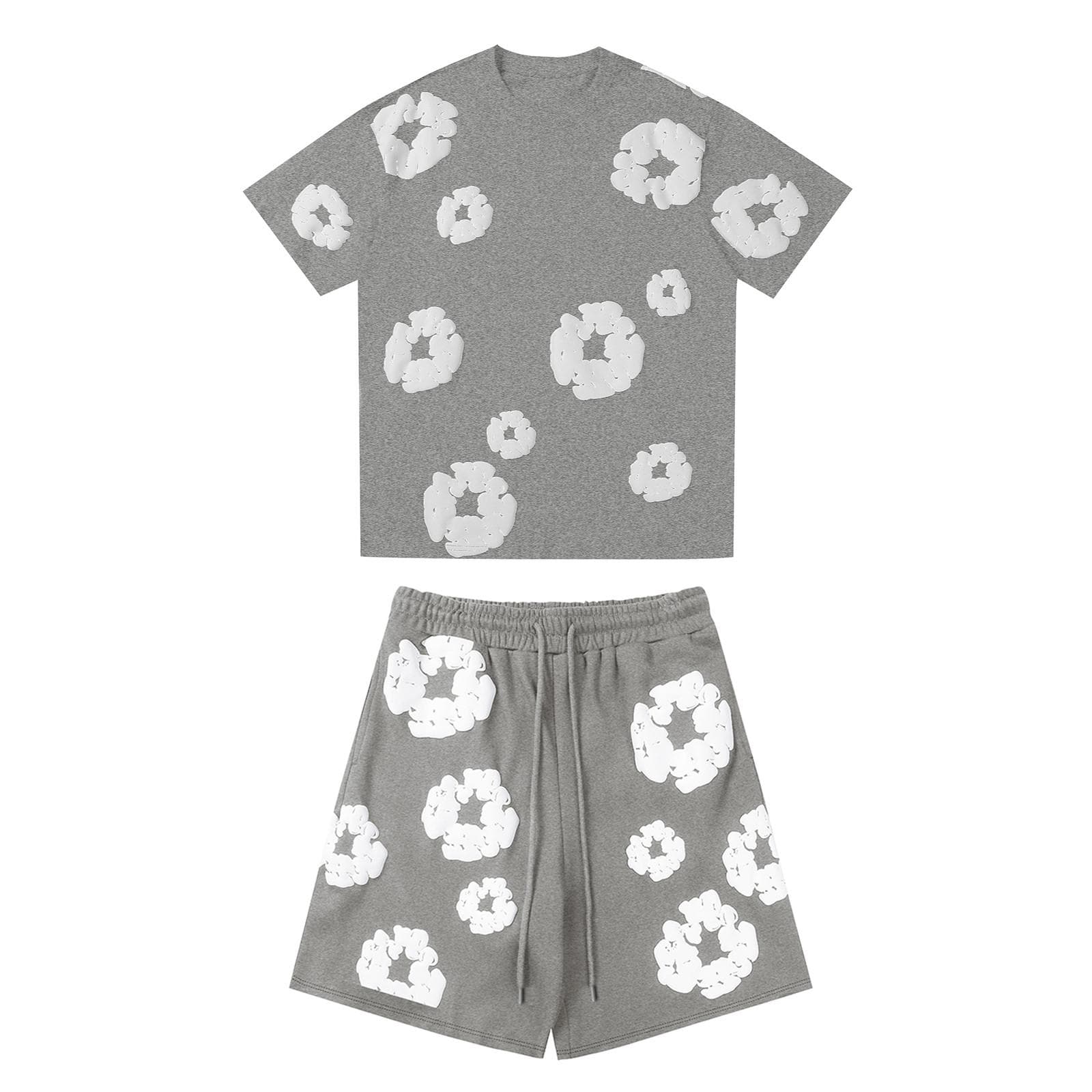 Women's And Men's Casual Loose Fitting Printed T-shirt And Shorts Two-Piece Street Fashion Trend Short Sleeves+shorts S