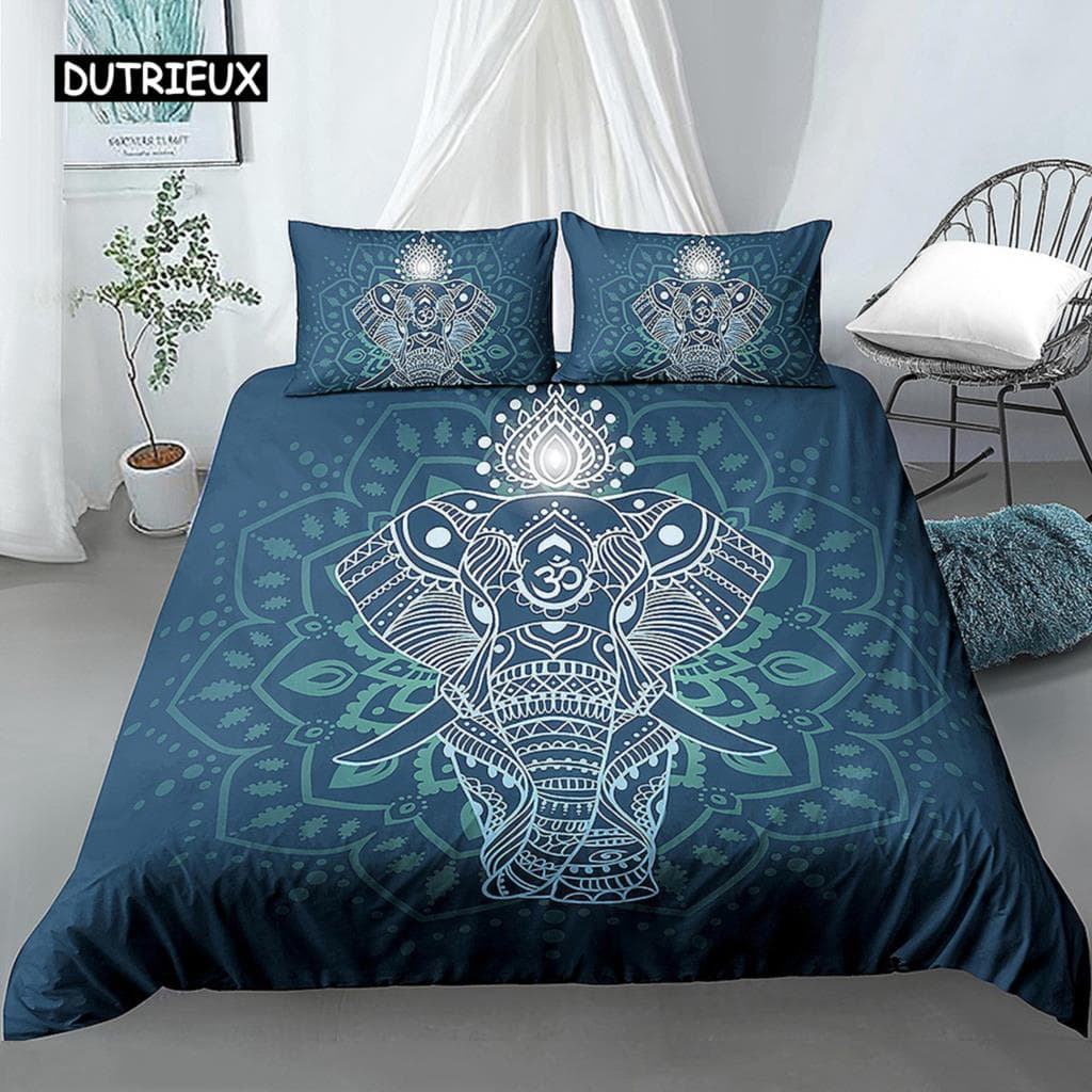 Elephant Duvet Cover Set Bohemian Style Decorative Quilt Cover Set Soft Microfiber Double Queen King Size Polyester Bedding Set US Full(200x230cm)