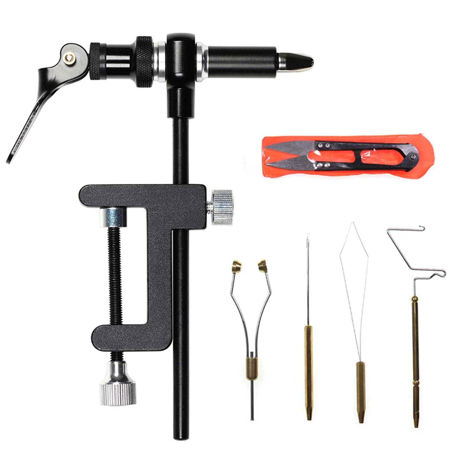 Fly Tying Tools Combo Kit Fly Tying Vise Bobbin Holder Threader Needle Whip Finisher Scissors 6pcs set