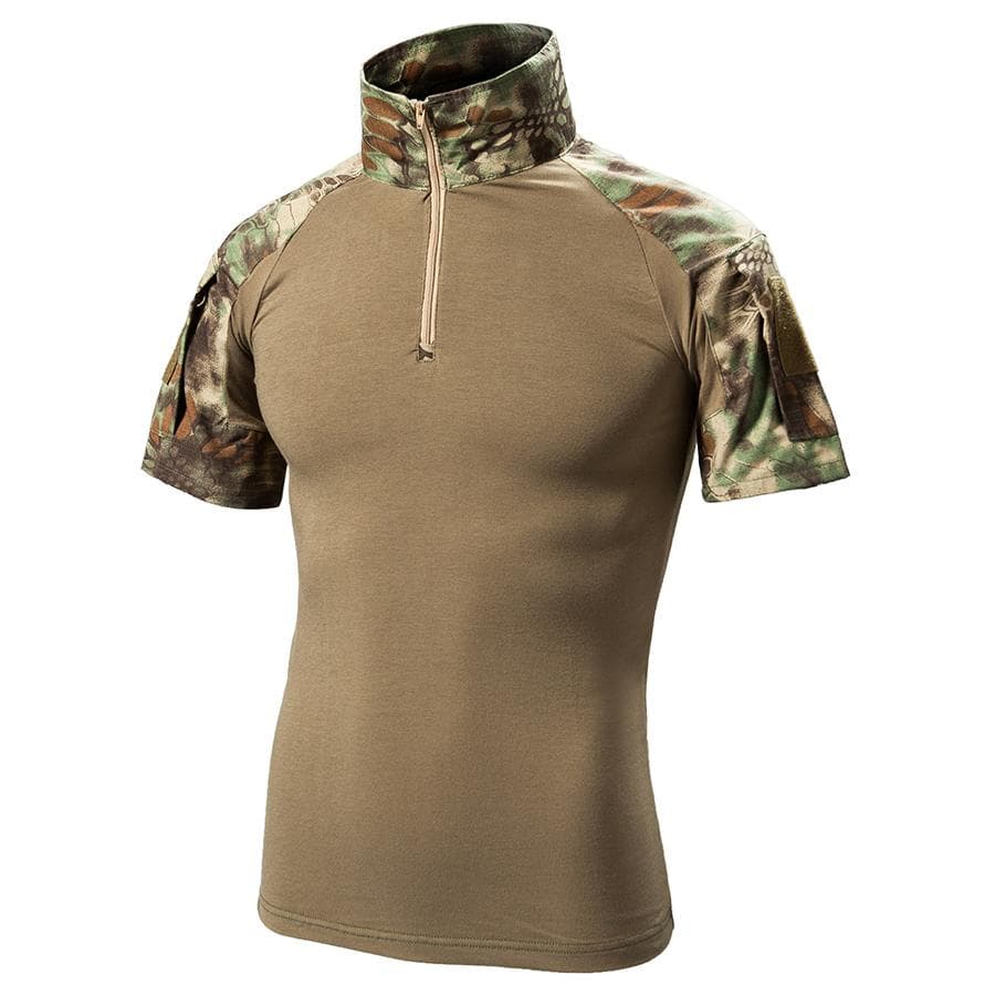Men's Camouflage Short Sleeve Combat Military T Shirt Summer Durable Cotton Multicam Camo Tactical Shirts XXXL green plaid