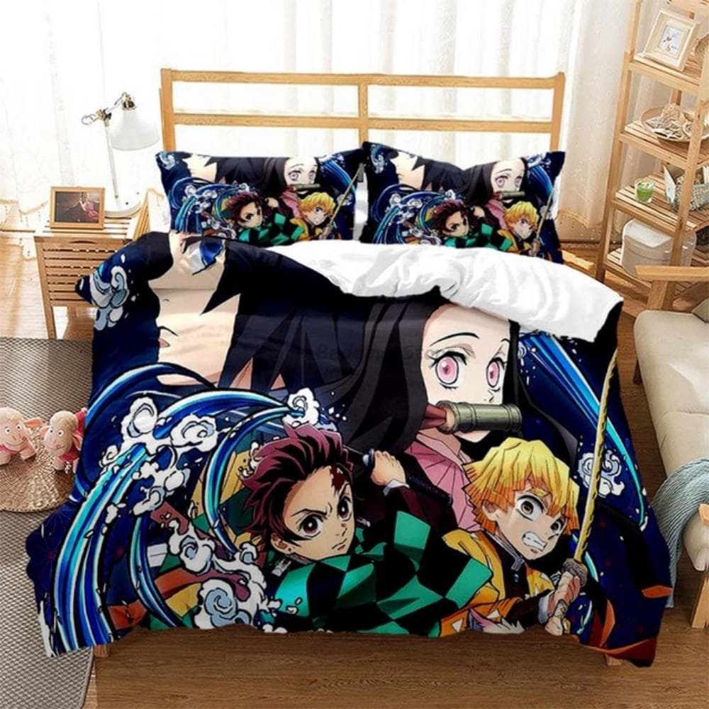 Anime Demon Slayer Bedding Set Japanese Cartoon Bed Linen 200x220 Teens Girls Twin Single Queen King Full Duvet Cover Sets cot size 70x133cm