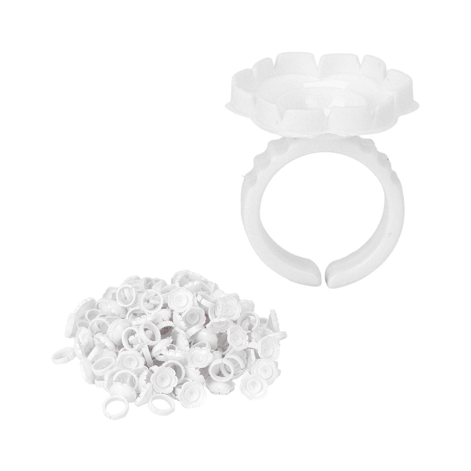 100pcs Flower Glue Rings Eyelash Lashes Extension Glue Cups Tool Holder for Eyelash ExtensionsBlue white