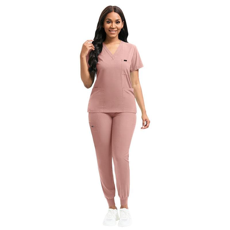 Stretch Scrubs Women Set Nursing Uniforms Clinical Scrubs Set Nurse Doctor Dustproof Workwear Medical Scrubs Top+ Jogger Pants S