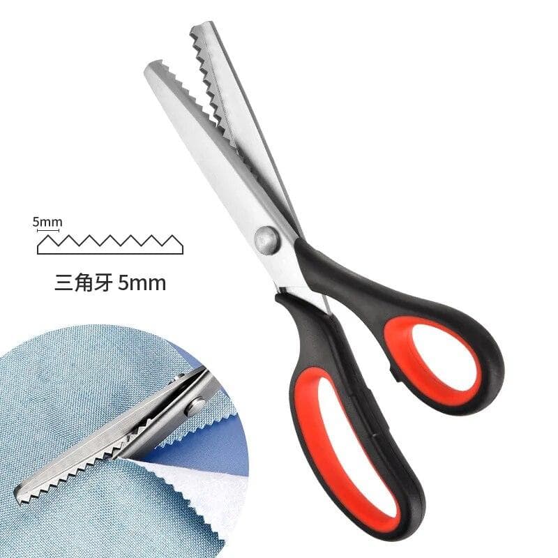 Professional Pinking Shears Stainless Steel Dressmaking Scissor Serrated Scalloped Sewing Tailor Zigzag Fabric Scissors red