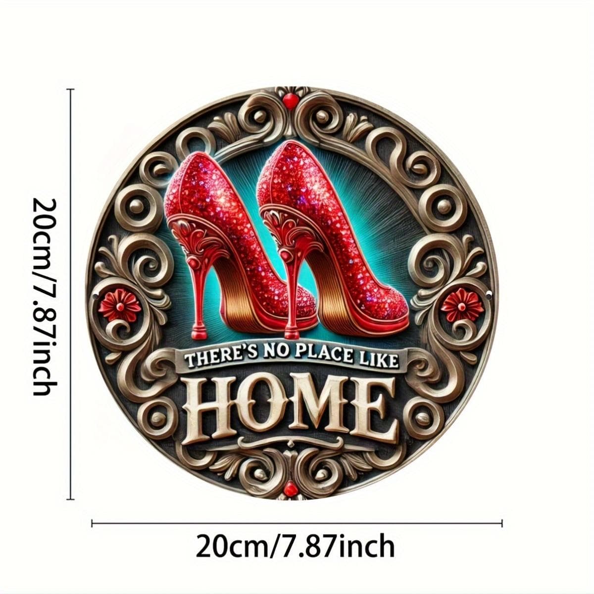 Sparkling Red High Heels Iron Wall Art Sign, No Place Like Home Quote, Home Decor, Gift for Women, Garden Decoration 20x20cm white
