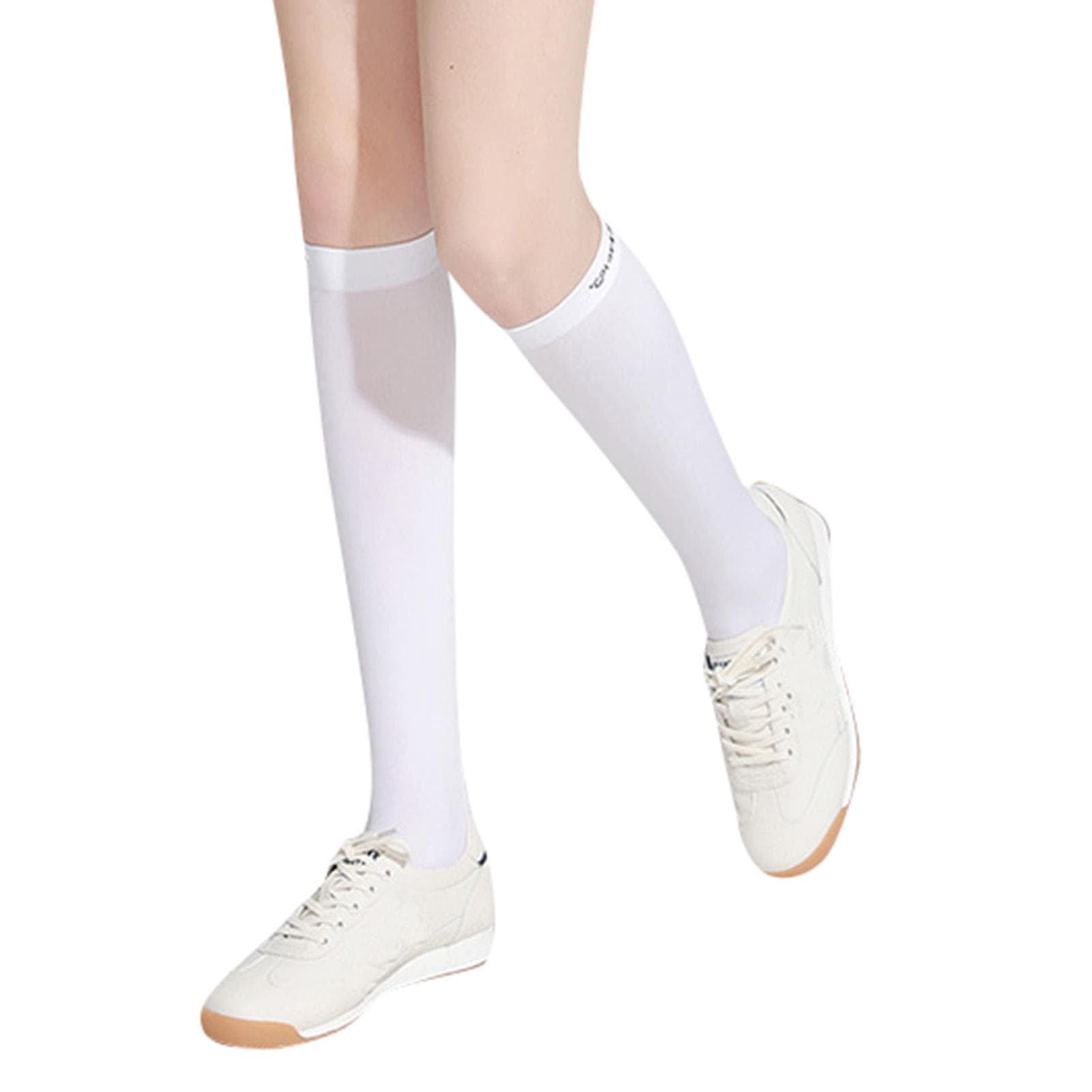 Sun Sleeves Leg Sleeves UV Protection Open Heel Cooling Sleeves Stockings for Tennis Golf Short white