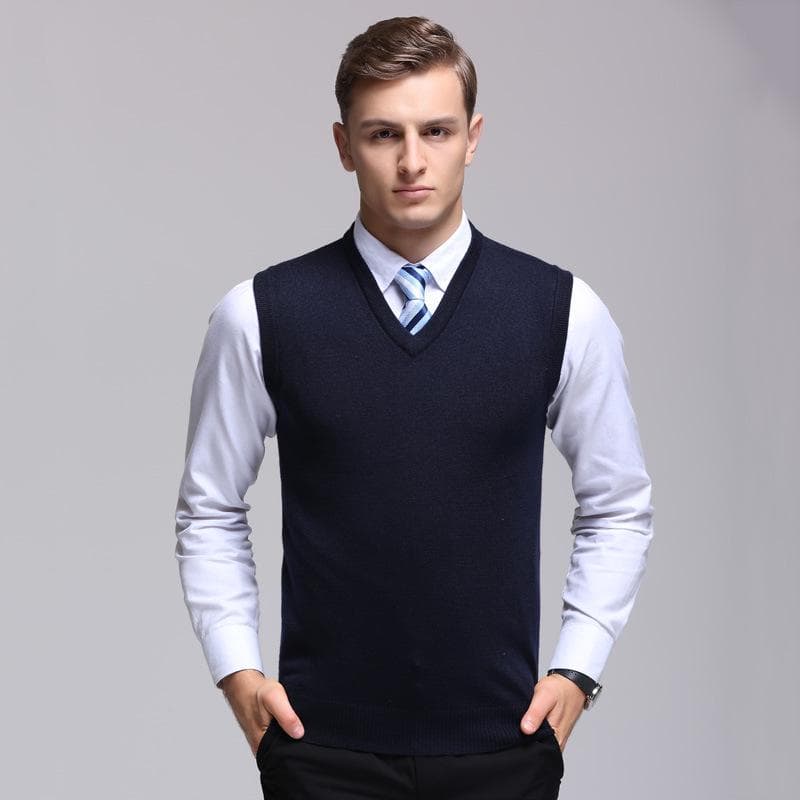 Spring Men's Cashmere Vest V-neck Business Fashion Comfortable Plus Size Sweater L
