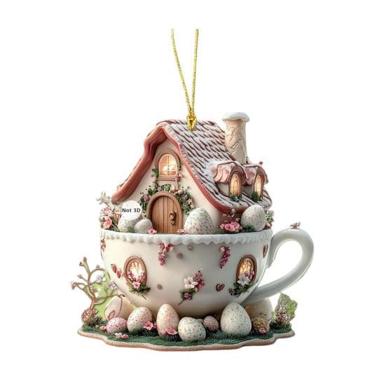 1Pc/5Pcs Easter Coffee Cup House Ornaments Chocolate Mug Bunny House Pendant 2D