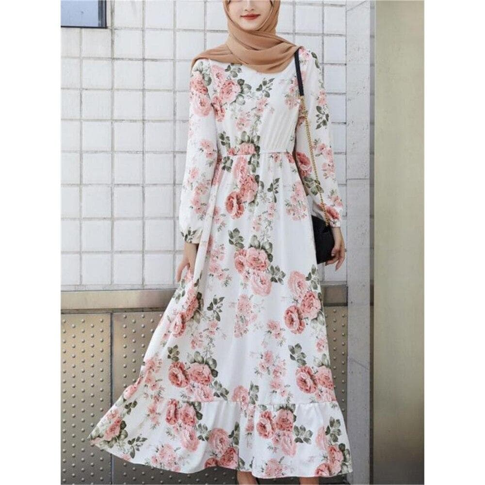 Spring Summer Female Solid Full Sleeve O-neck Casual Dress Women Bohemian Long Dress Woman Muslim Maxi Dresses Dropshipping M