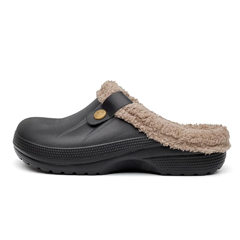 Big Size 47 Men Winter Warm Clog Casual Half Shoes Womens EVA Waterproof Shoes Slip-on Couples Fur Slipper Light Beach Slides 42-43 black brown
