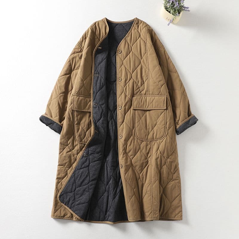 Solid Color Lightweight Down Cotton Jacket for Women In Winter Long and Thick Warm Cotton Jacket 2XL khaki