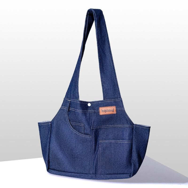 Dog Casual Style Denim Pocket Shape Going Out Pet Bag Large Capacity Backpack Cat Bag Messenger Bag Supplies S