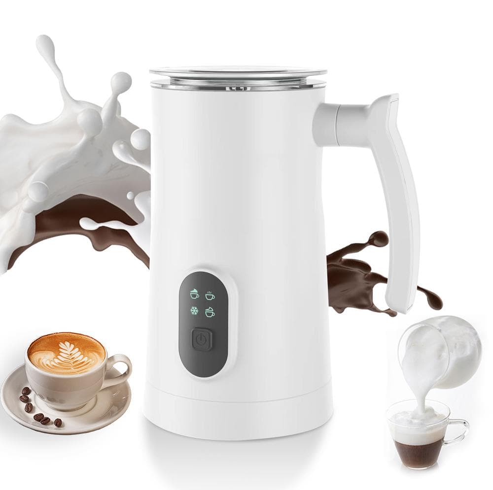 Electric Milk Frother Stainless Steel 4 in 1 Hot/Cold Foam Maker Silent Operation 400W Non-Stick EU Plug white