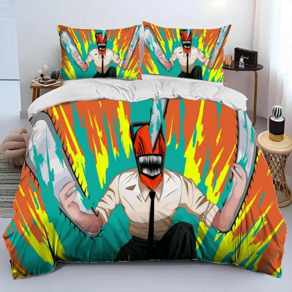 3D Anime Chainsaw Man Denji Cartoon Comforter Bedding Set,Duvet Cover Bed Set Quilt Cover Pillowcase,king Queen Size Bedding Set AU Single 140x210cm