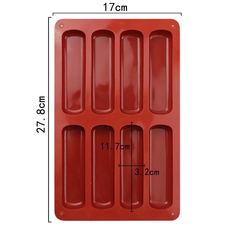 8 Cavity Twinkie Silicone Mold Cake Pan Eclair Puff Baking Mold Nonstick Cereal Energy Bar Maker Chocolate Truffles Butter Mould brown