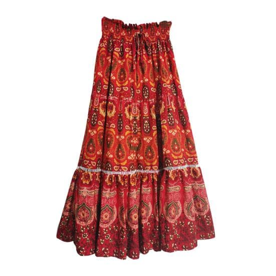 Boho Floral Prints Maxi Skirt for Women Elastic High Waist A Line Large Hem Skirt for L red