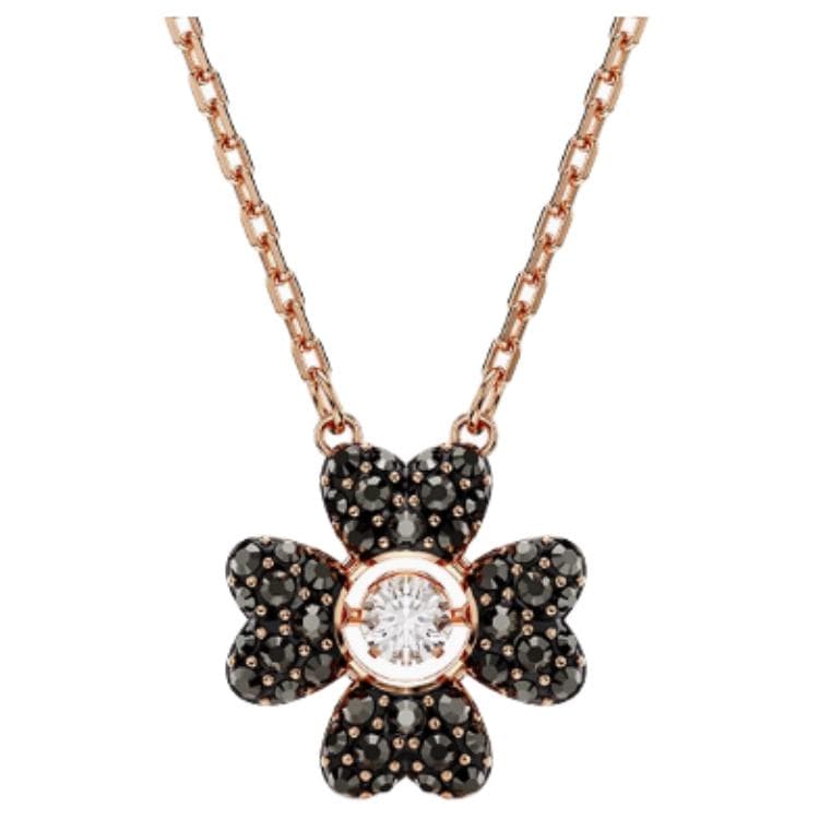 Swarovski Four Leaf Clover Pendant Necklace Rose Gold Tone Women necklace Black 5714901 Box+Shopping Bag (Random Color)