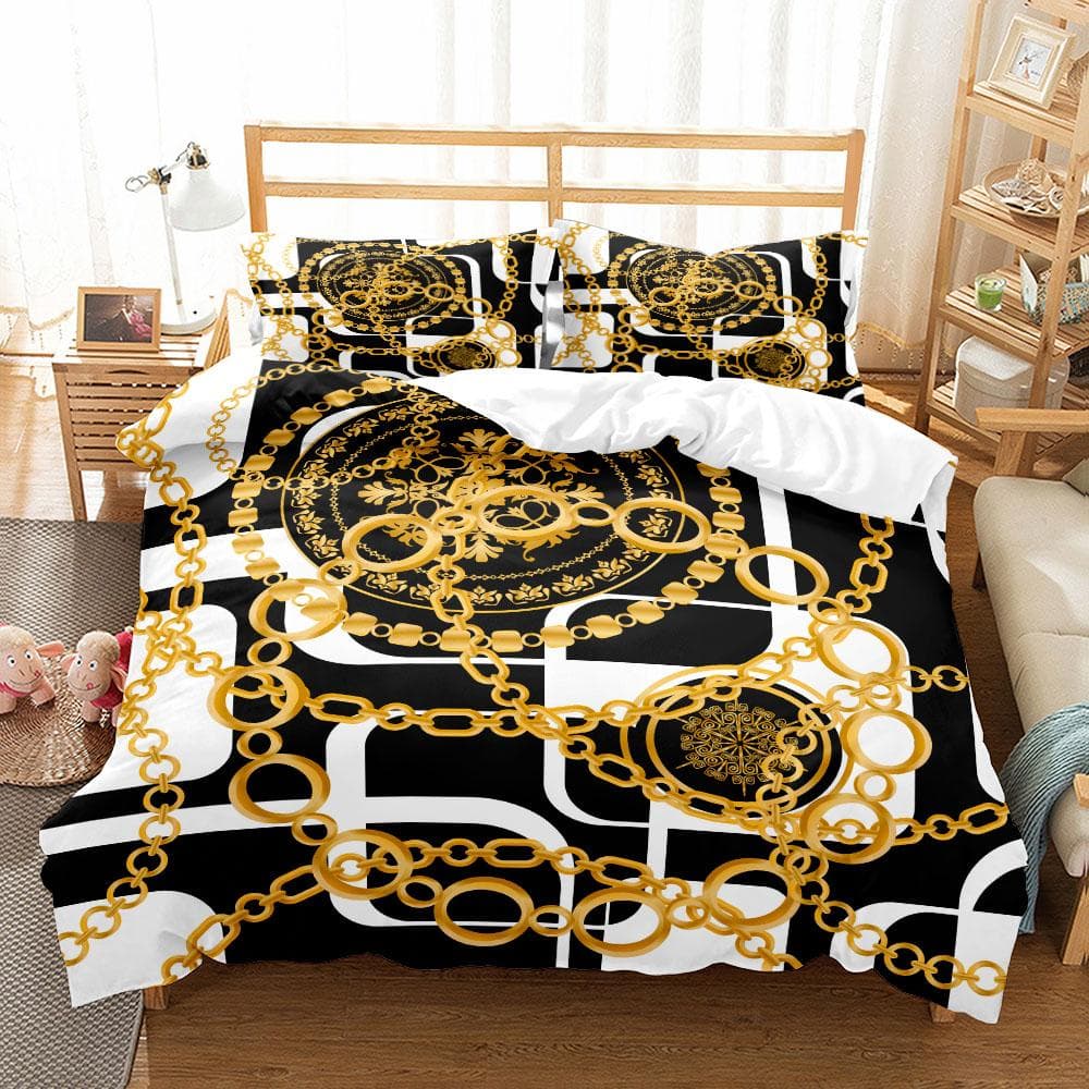 Seamless Chains Baroque Pattern Bohemian Bedding Set Small Single Twin Double Queen King Cal King Size Bed Linen Set AU King(245x210cm)