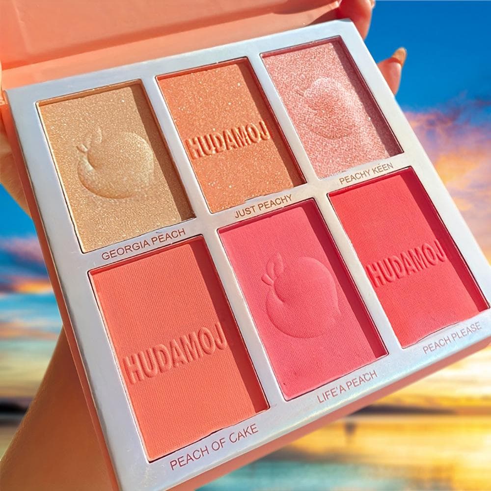 6 color peach natural highlight brightening face blush One disc Multi-functional contouring Glitter Pearl eyeshadow tray women's student cosmetics 6 color blush palett