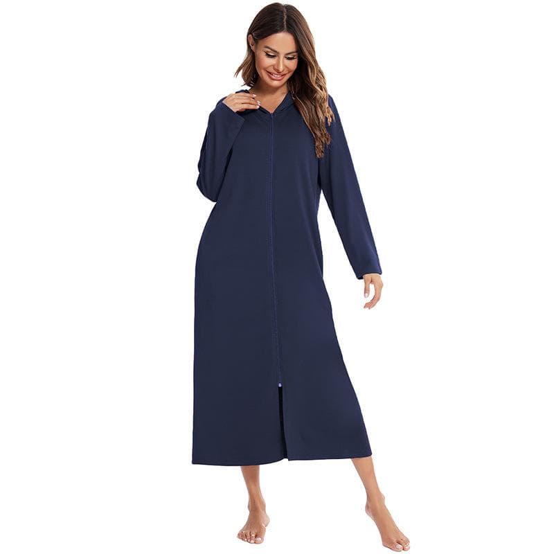 Long Bathrobe Women Hooded Long Sleeve Spring Ladies Dressing Gown Zipper Oversize Autumn Robe Solid Sleepwear for Female XL