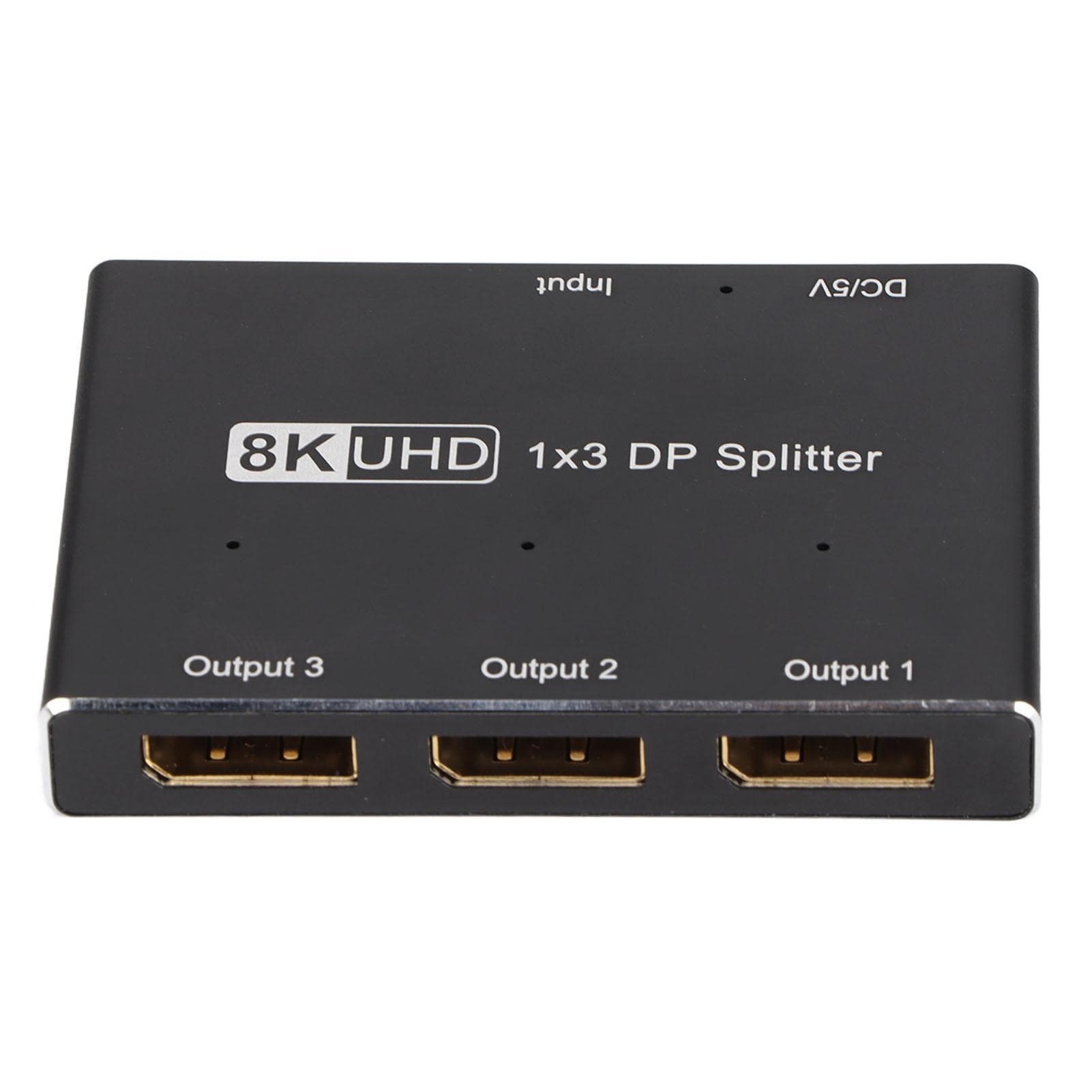 1x3 DisplayPort Splitter 8K 30Hz 4K 144Hz Triple MST SST Hub 1 in 3 Out DP Splitter for Home