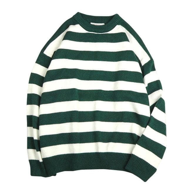 Autumn Winter Knitted Striped Sweater Women Casual Oversized Pullovers Sweaters Loose Warm Jumper Streetwear Teen Knitwear S white/green