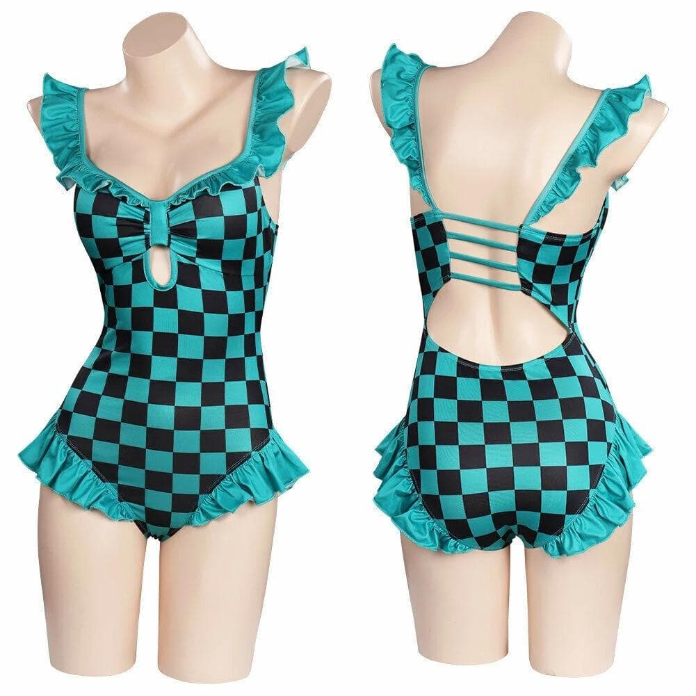 Demon Slayer Cosplay Costume Kimetsu no Yaiba Kamado Tanjirou Jumpsuit Bathing Suit Swimsuit Women Girls Beach Swimwear Dress XL