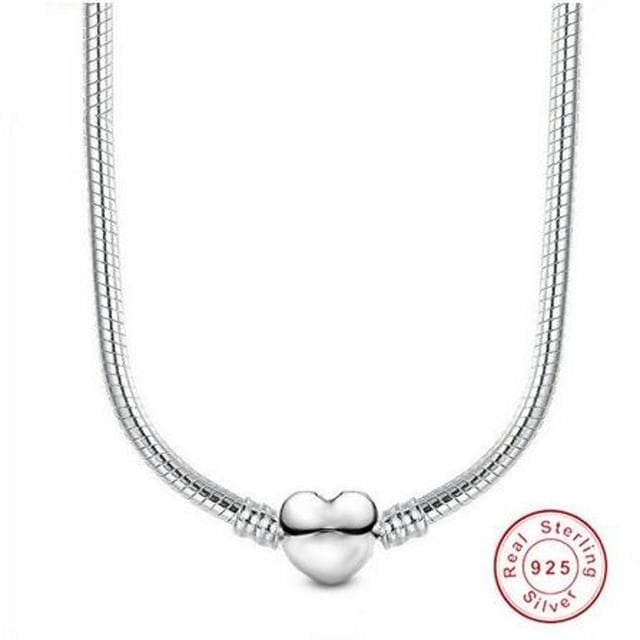Heart 925 Sterling Silver Snake Chain Necklace Secure Ball Clasp Beads Charms Chocker Necklace For Women Men Wedding Diy Jewelry 45CM white
