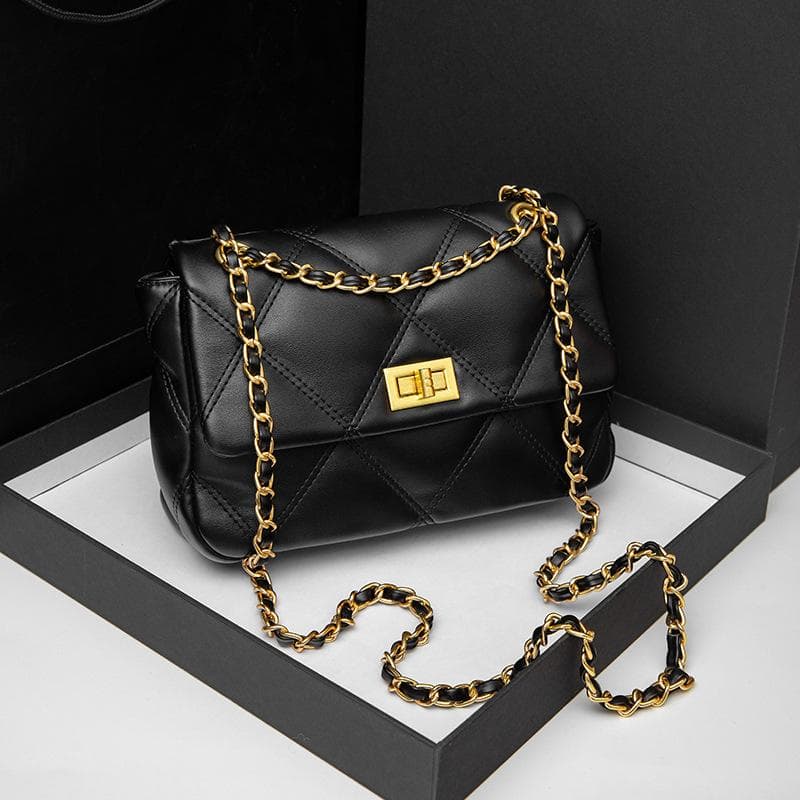 Spring and Summer Ling Grid Chain Single Shoulder Crossbody Bag High Texture Large Capacity Niche Ladies Small Square Bag black
