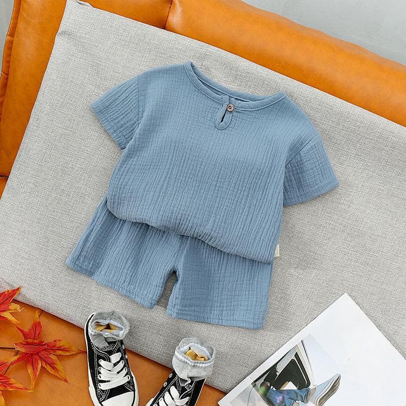 Baby Summer Breathable Suit for Boys and Girls Soft Skin-friendly Short-sleeved Shorts Two-piece Casual Loose Children's Clothes 120 blue