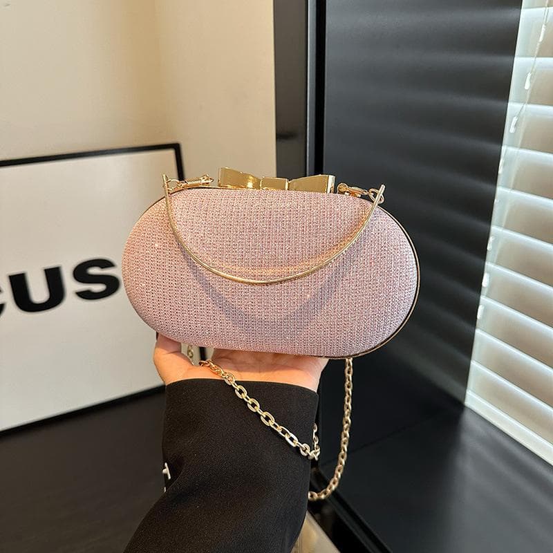 Golden Evening Clutch Bag Women Bags Wedding Shiny Handbags Bridal Metal Bow Clutches Bag Chain Shoulder Bag pink