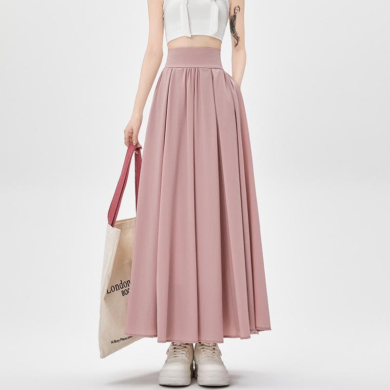 Pink Belly-closing High Waist A-line Skirt for Women In Summer First Love Pleated Umbrella Skirt Drooping Long Skirt XL pink
