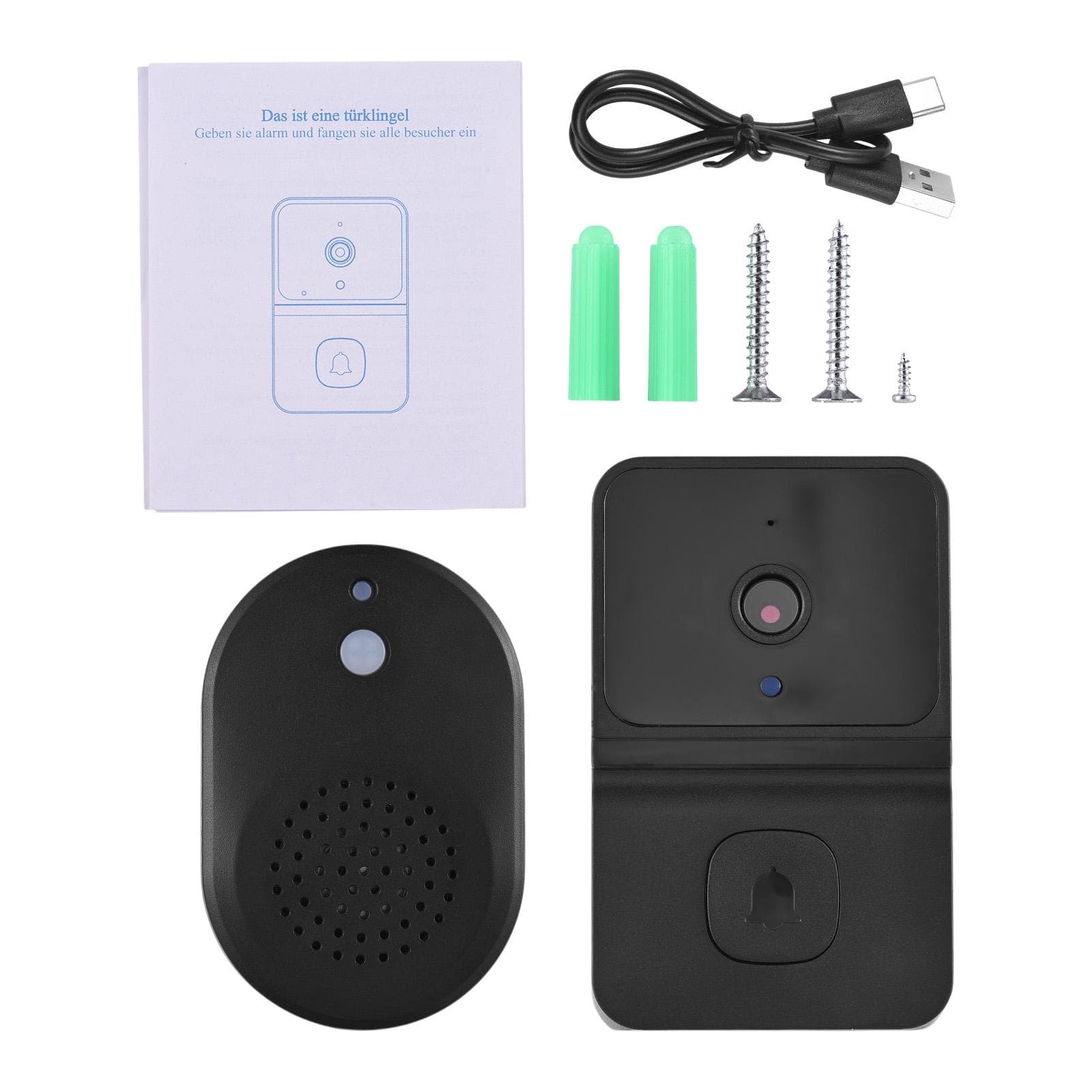 Smart Doorbell Camera with Dingdong Ringing Infrared Night Viewing 2.4G WiFi Wireless Video Bell black