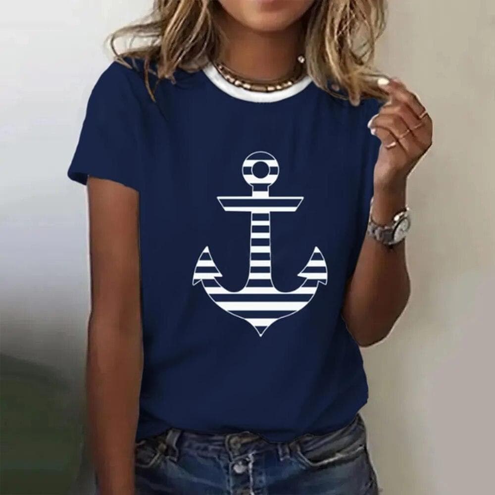 Summer Women T Shirt 3d Print Boat Anchor Print Fashion O Neck Short Sleeve Tees Tops Pullover Women's Casual Loose T-Shirt Y2k Clothing 6XL