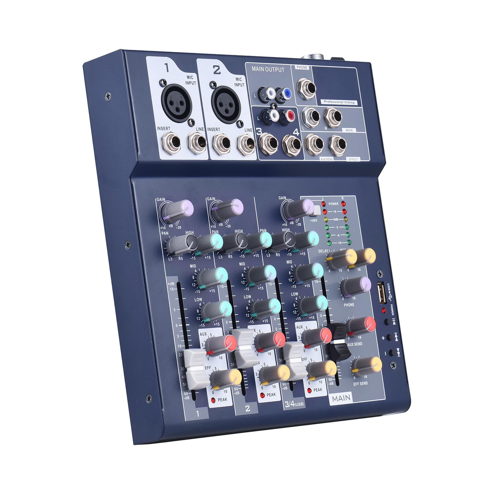 4-channel Mixing Console & Aux Paths Plus Effects Processor Digital Audio Mixer 3-band EQ Built-in EU Plug