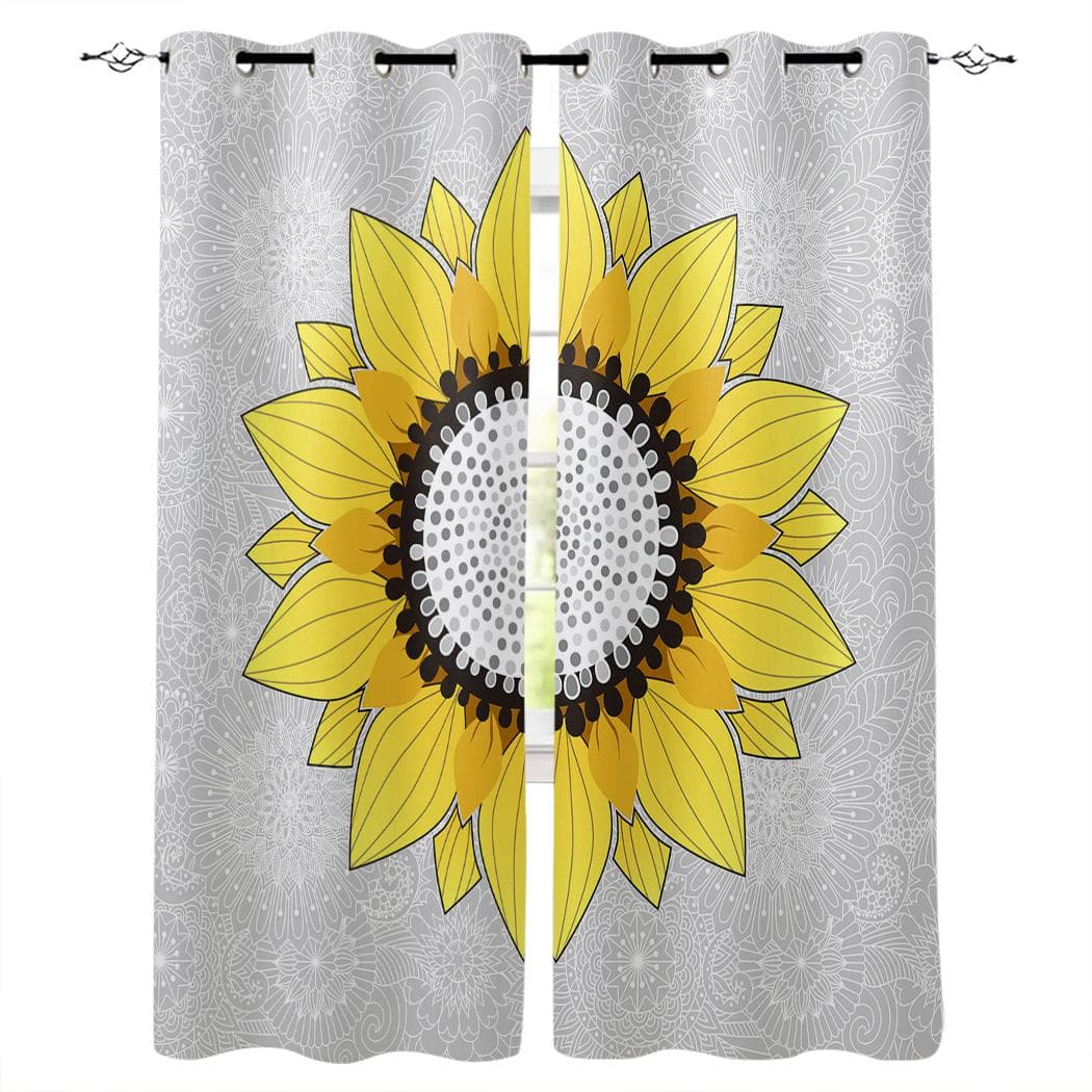 Sunflower And Mandala Teal Green Kitchen Curtains Bedroom Decor Items Curtain Panel Window Curtains for Living Room 135W x 60H(cm)