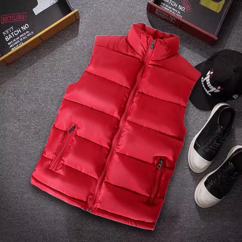 White Vest Jacket Men Slim Fit Stand Collar Sleeveless Puffer Jackets Spring Autumn Casual Waistcoat Men Warm Coat S red
