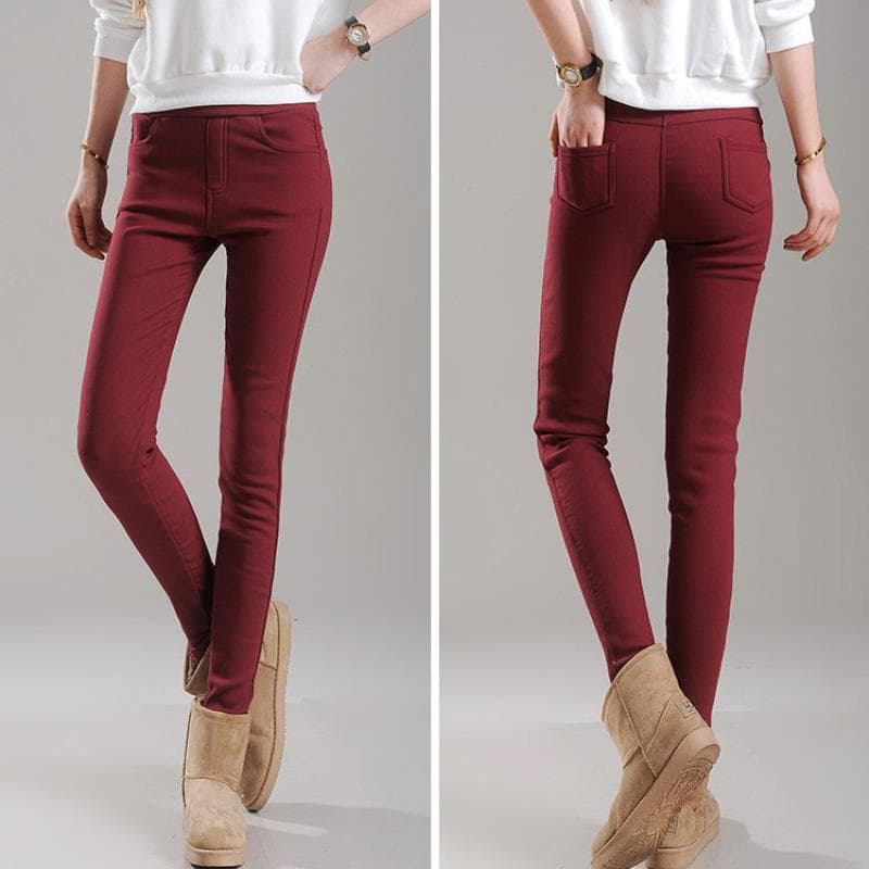 Wearing Tight Trousers for Women's Small Feet Pencil Pants for Autumn and Winter Warm Women's Pants S
