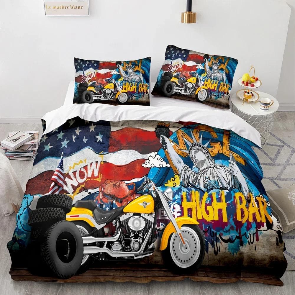 New Classic motorcycle Bedding Set Single Twin Full Queen King Size knight Bed Set Adult Kid Bedroom Duvet cover Sets 3D Print AU Double 180x210cm