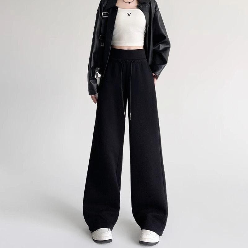 Gray Sports Sweatpants for Women In Spring and Autumn New American Retro Elastic Waist Casual Straight Wide-leg Pants XL