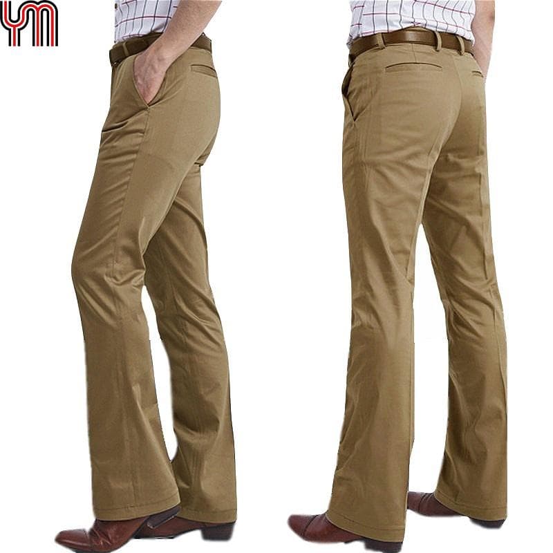 Men Bell Bottom Pants 60s 70s Vintage Bell-bottoms Flare Formal Dress Trousers Wide Leg Bottoms Slim 30 khaki