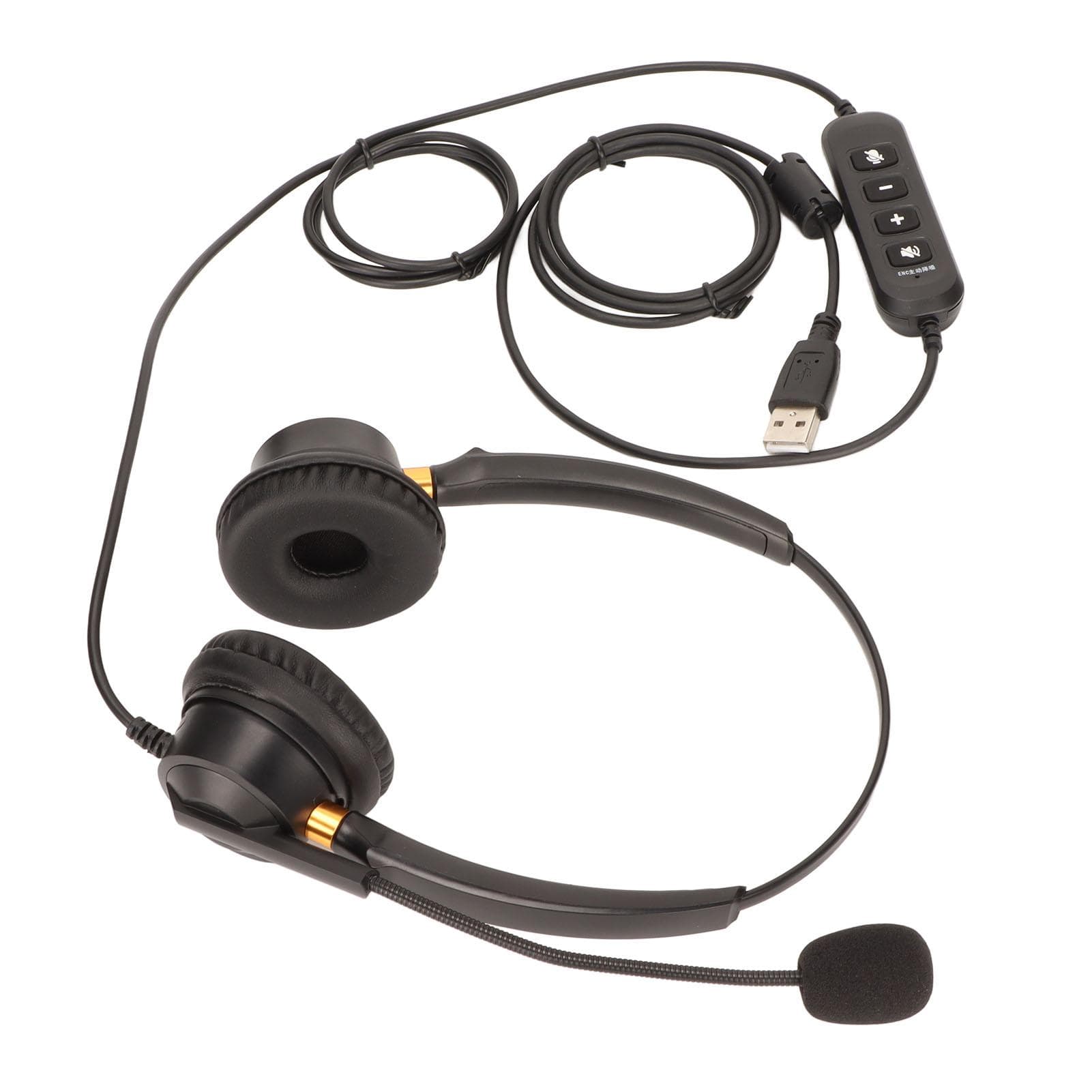 USB Business Headset ENC Noise Canceling Binaural Wired Office Headphone with Speaker Volume