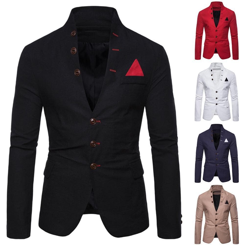 New Luxury Men's Multi-Button Decoration Wedding Formal Stand-up Collar L black